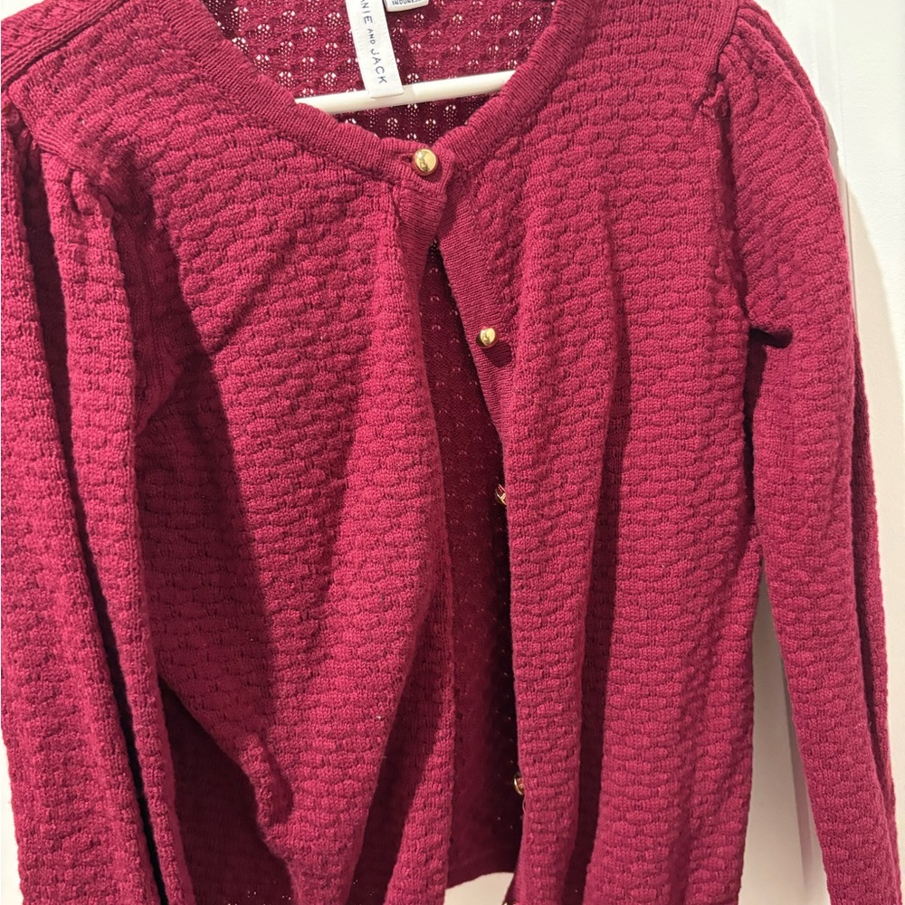 Janie and Jack Raspberry Knit Cardigan with Gold Button